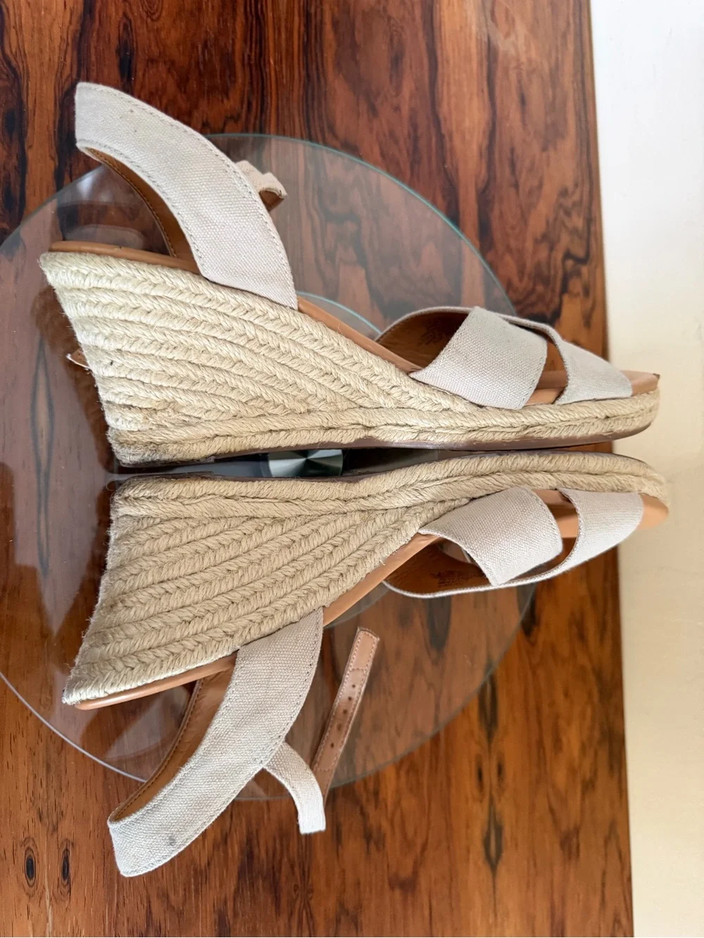 J. CREW Canvas Peep Toe Wedge Espadrille Shoes in size 8.5